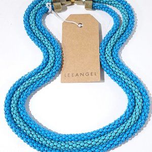 Lee Angel Blue Green Enamel Mesh Dot Three layer NEcklace NWT 350